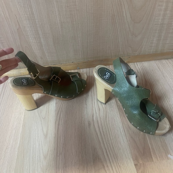 D&G wooden green leather block heel - Picture 3 of 6